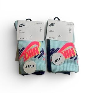 NWT Nike Youth 3-Pack Socks BUNDLE (Set of 2) - 6 Pairs Total - Size XS (10C-3Y)
